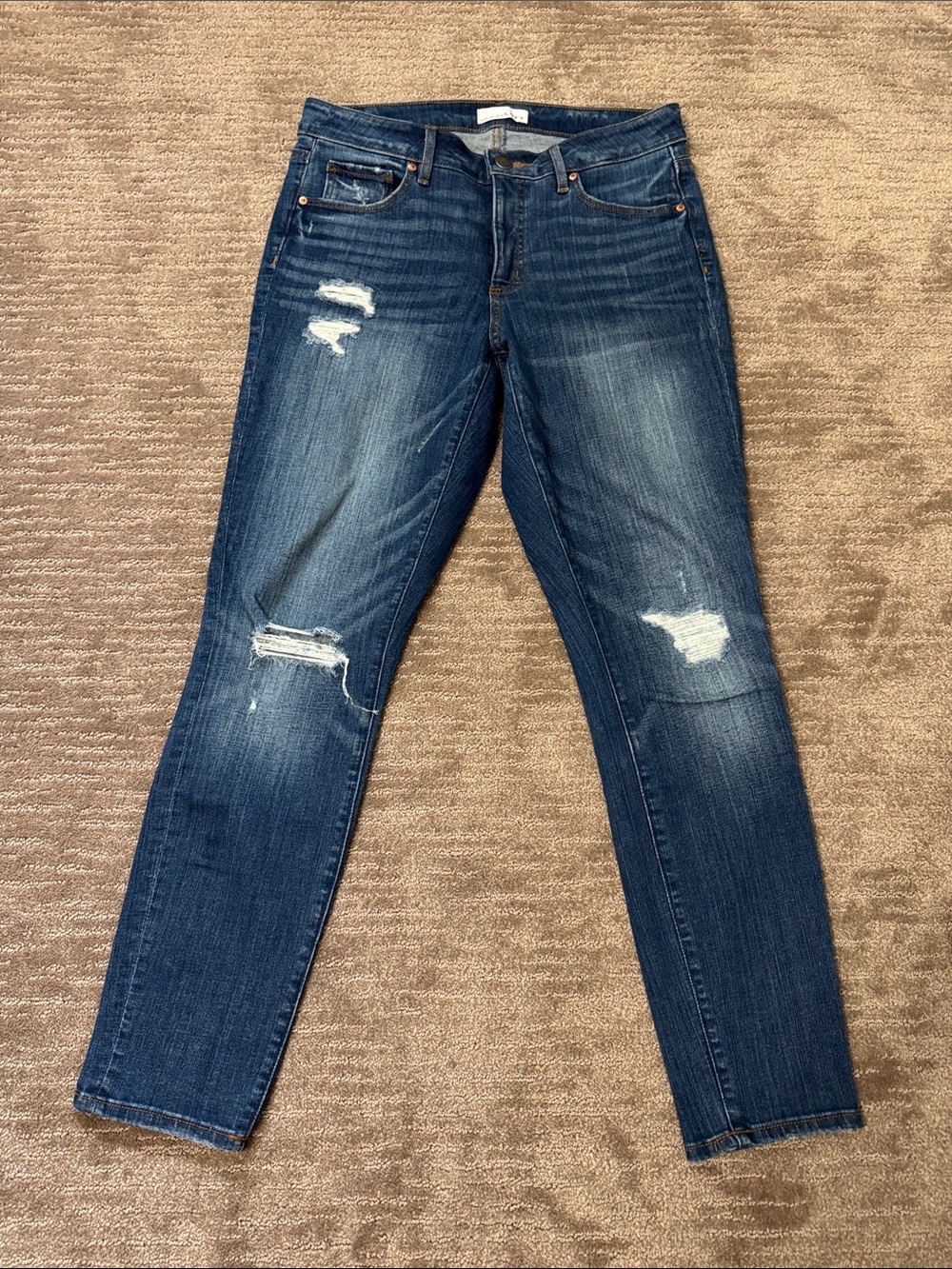 LOFT Women's Medium Blue Distressed Curvy Skinny Jeans